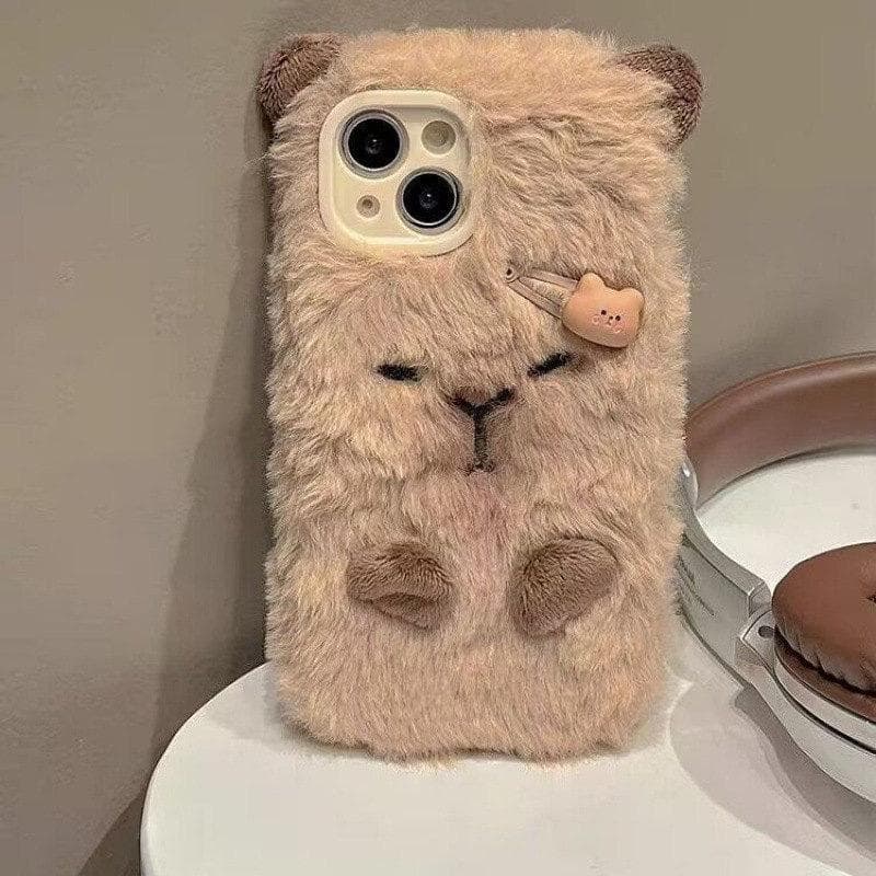 Luxury Capybara Fluffy Fur phone case protection for iPhone 16 15 13 12 11 14 Pro Max XS XR 7 8 Plus X SE Lovely Plush Coque iPhone 12