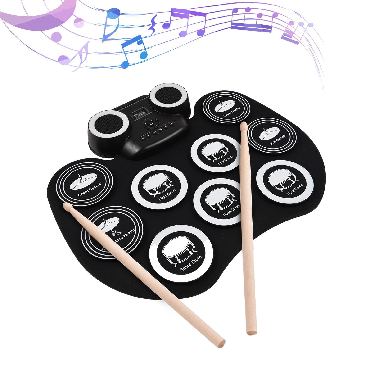 Portable Roll-up Electronic Drum Pad Silicon Digital Drum Portable Stereo Digital Drum with black