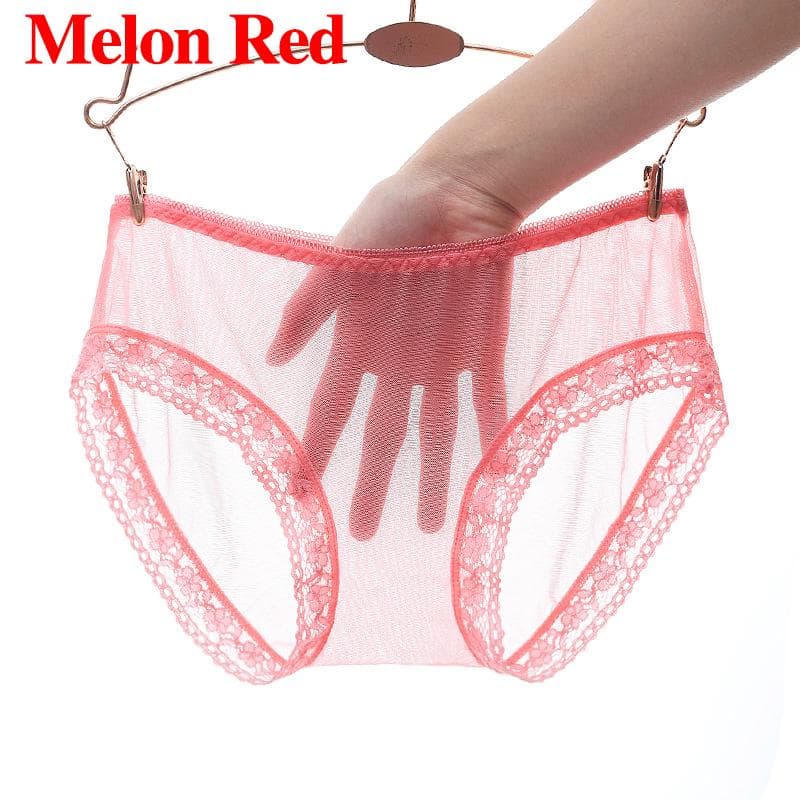 Women's Sexy Underwear Mesh Briefs Lingerie See Through Lace Knickers Sheer Panties Undergarments L watermelon red