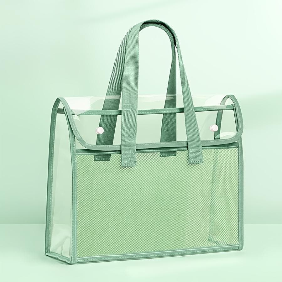 Large capacity portable transparent waterproof hand-held folder self-adhesive file pocket office supplies Storage file bag green