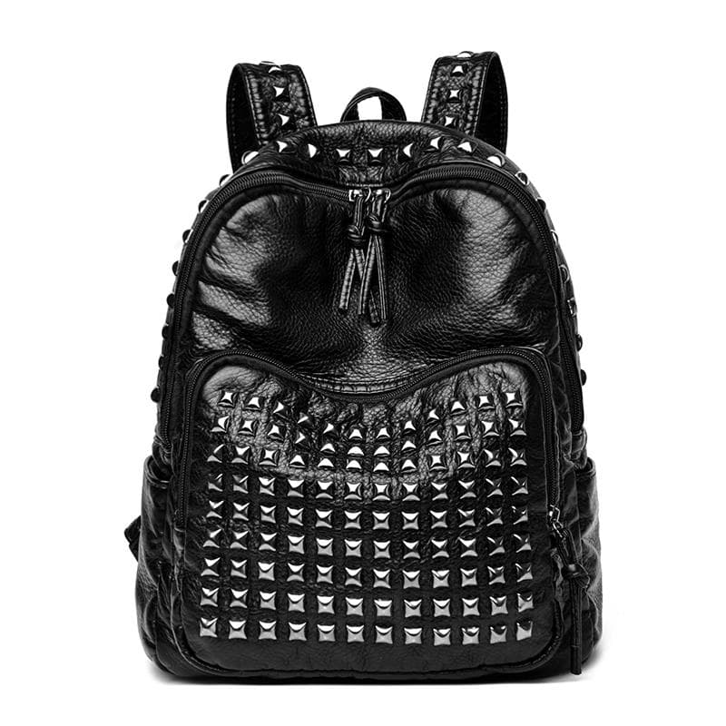 Punk Style Rivet Women'S Backpack 2025 Winter New High Quality Soft Leather Leisure Travel Large Capacity School Bags For Teenage Girls Black Mochila black