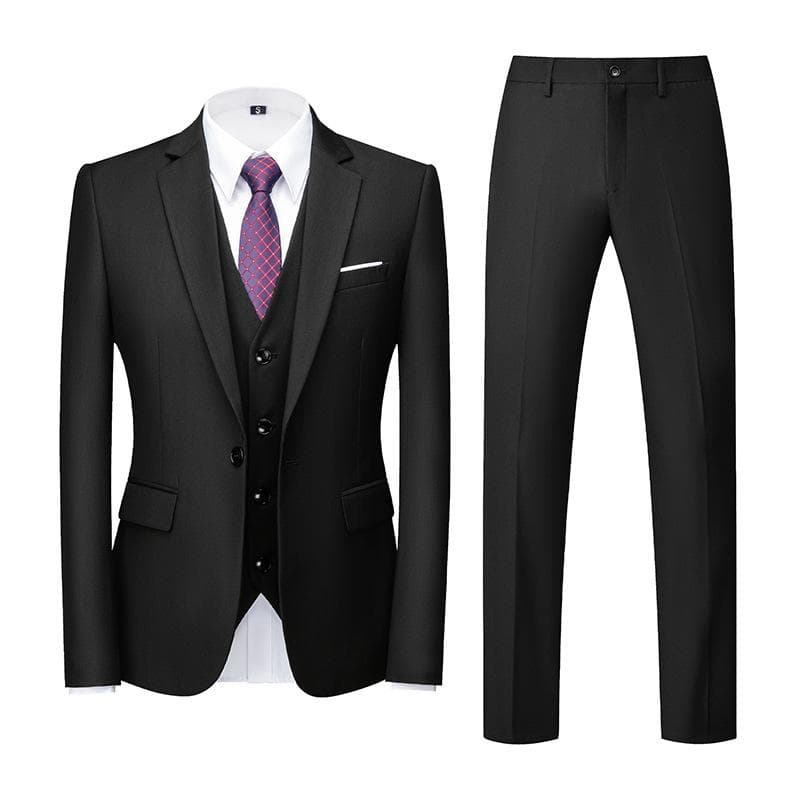 Formal Suit 3 Piece Set Suit for Men's Business Office Wedding Party Suit Blazer+Pant+Vest XL black