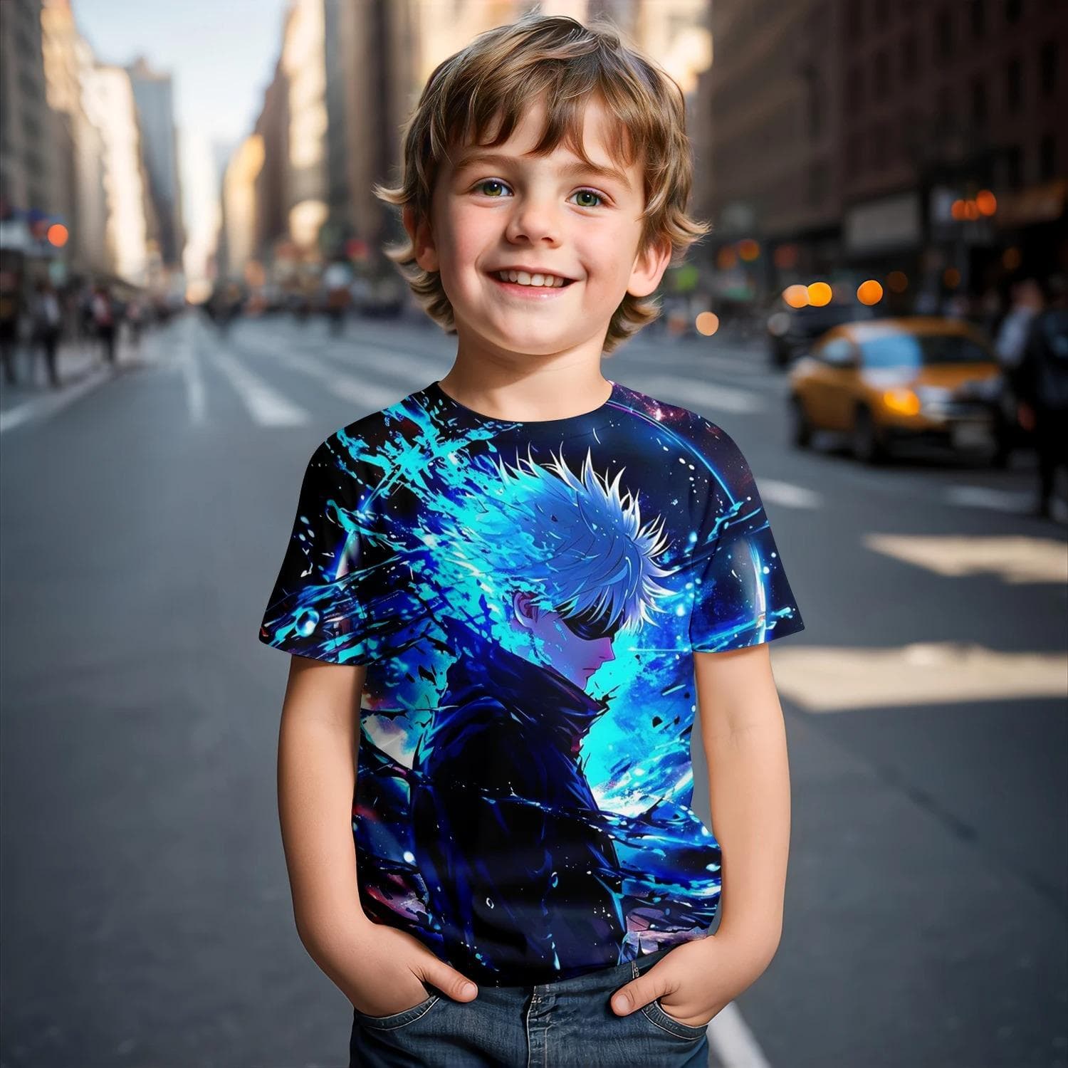 Jujutsu Kaisen Satoru Gojo T-Shirt Cute Figure Graphic T-shirts for Kids Fashion Funny Short Sleeves Tops Breathable and Light 150