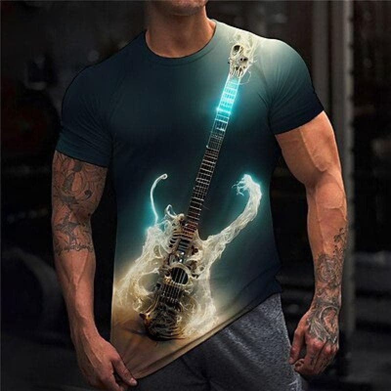 Men's T shirt Tee Tee Graphic Guitar Musical Instrument Crew Neck Clothing Apparel 3D Print Outdoor Casual Short Sleeve Print Vintage Fashion Designer L