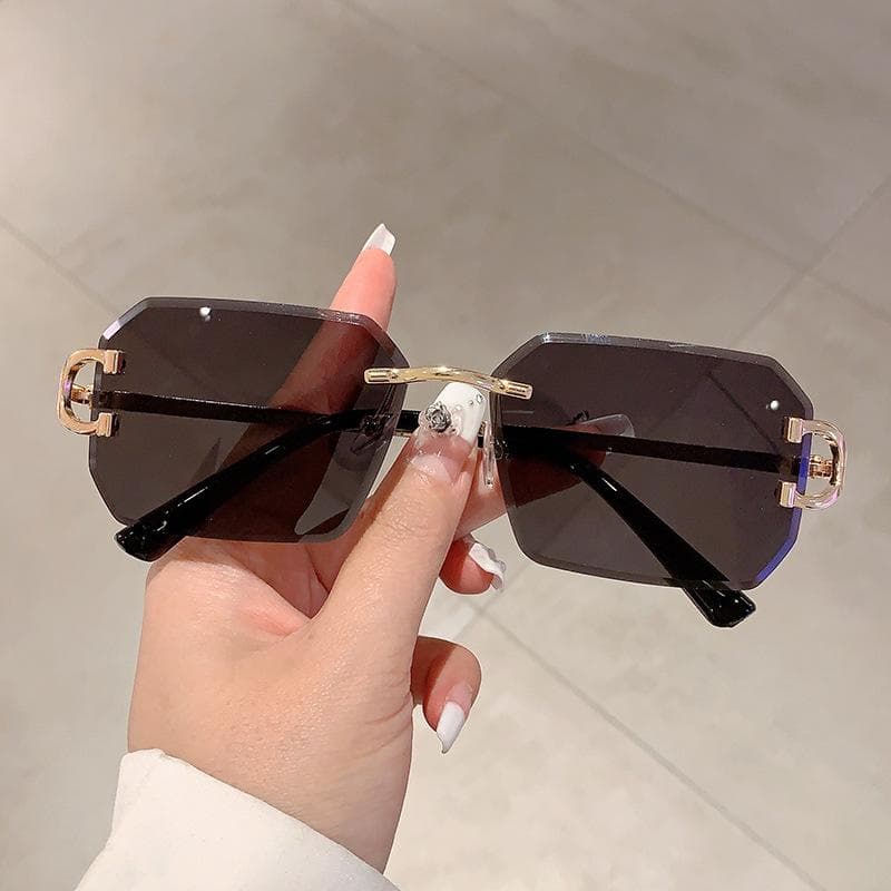 Y2K Luxury Designer Vintage Rimless Square Sunglasses Pink UV400 Trend Punk Metal Shades for Women Men