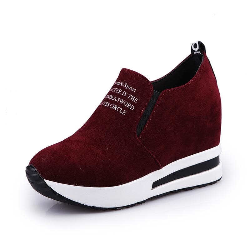 Autumn Spring Wedge Heel Shoes Thick Sole Inner Heightening Women's Single Shoes Loafer Shoes Casual Shoes 35 red