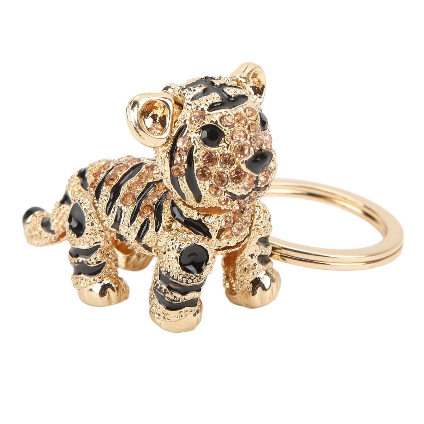 Tiger Keychain Three Dimensional Small Tiger Rhinestone Car Keychain Ladies Bag Ornaments champagne