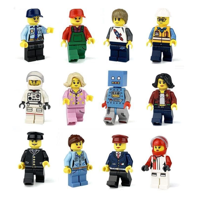 12pcs City Series Astronaut Racing Driver Farmer Police Engineer MiniFigures Block Brick Model Building Kits Kids Education Toys 4.5cm