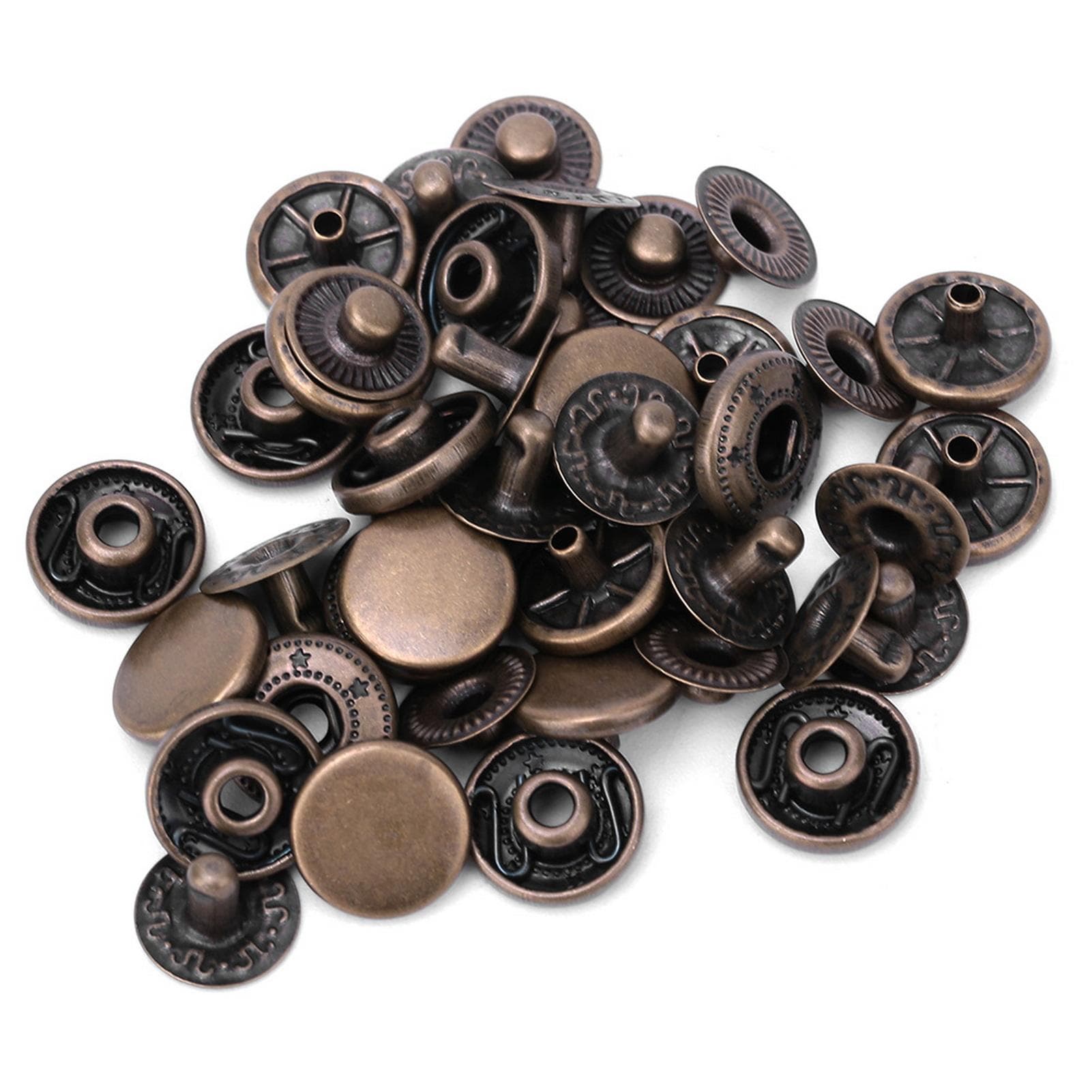 50 set Pure Brass Snap Buttons Round Button Cloth Luggage Decoration Accessories(15mm Silver) 10mm bronze