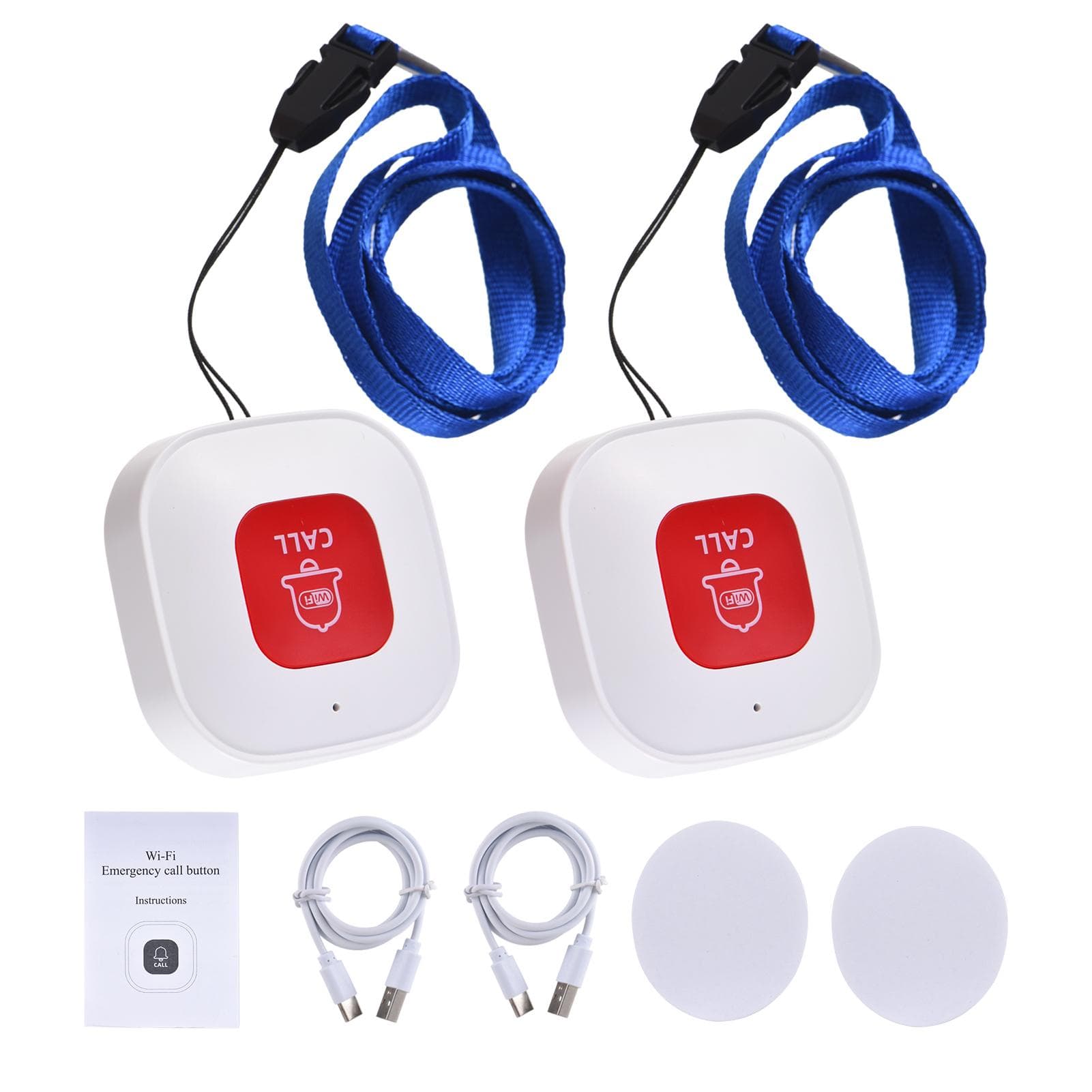 WiFi Emergency Call Button Mini Portable Emergency Button Rechargeable Wireless WiFi Pager Nurse 2 white