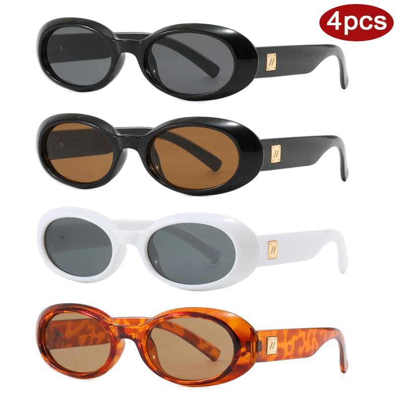 4Pcs Women Oval Sunglasses Colorful Frame Rivet Shades UV400 Punk Style Sun Glasses Outdoor Casual Goggles Unisex