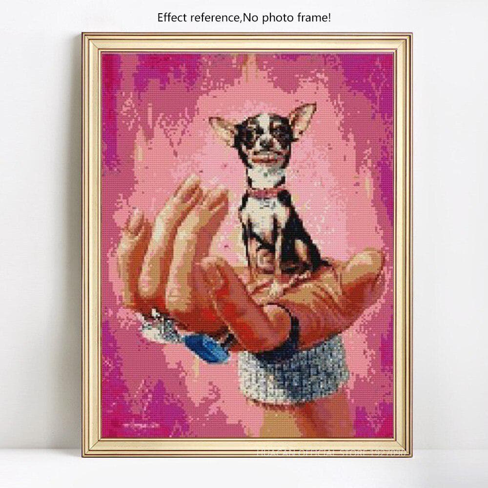DIY Diamond Painting Dog And Hand Full Round Rhinestones Animal Diamond Embroidery 20X30CM