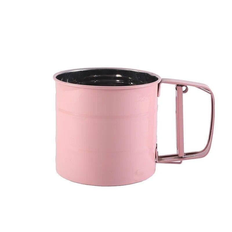 Semi-Automatic Flour Sifter, a Household Kitchen Baking Tool, Handheld Stainless Steel Filter for Powdered Sugar and Flour pink
