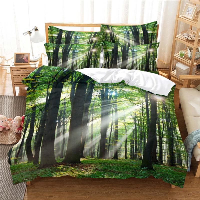 Modern Green Forest Landscape Digital Printing Bedding Set 3D Fashion Design Down Bed Cover Pillowcase 2-3 Pieces Home Textile 140x200cm 3pcs