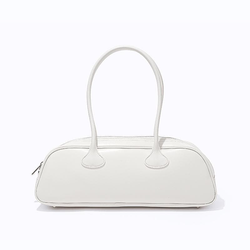 Niche Retro Bowling Bag, Versatile Leather Single-shoulder Underarm Bag, Large-capacity Baguette Bag white