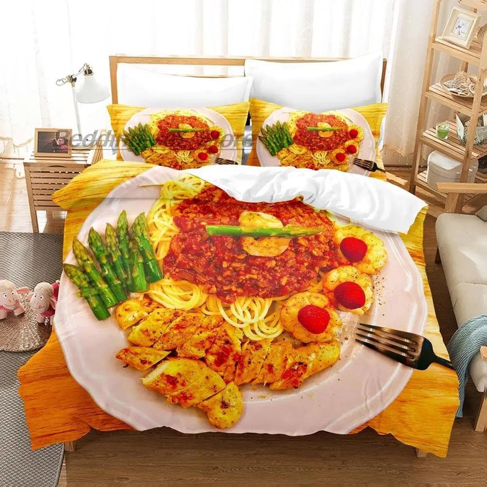Gourmet Spaghetti Italian Bedding Set Single Twin Full Queen King Size Bed Set Aldult Kid Bedroom Duvetcover Sets 3D Food EU Double 200x200cm