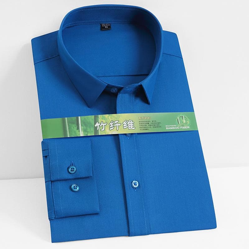 Men's Classic Long Sleeve Stretch Bamboo Fiber Basic Dress Shirt Pocketless Standard-fit Business Work Office Easy-Care Shirts 41 duke blue