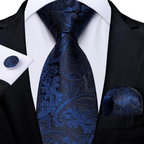 DiBanGu Mens Silk Necktie Set Striped Paisley Solid Tie Pocket Square Cufflinks N-7487