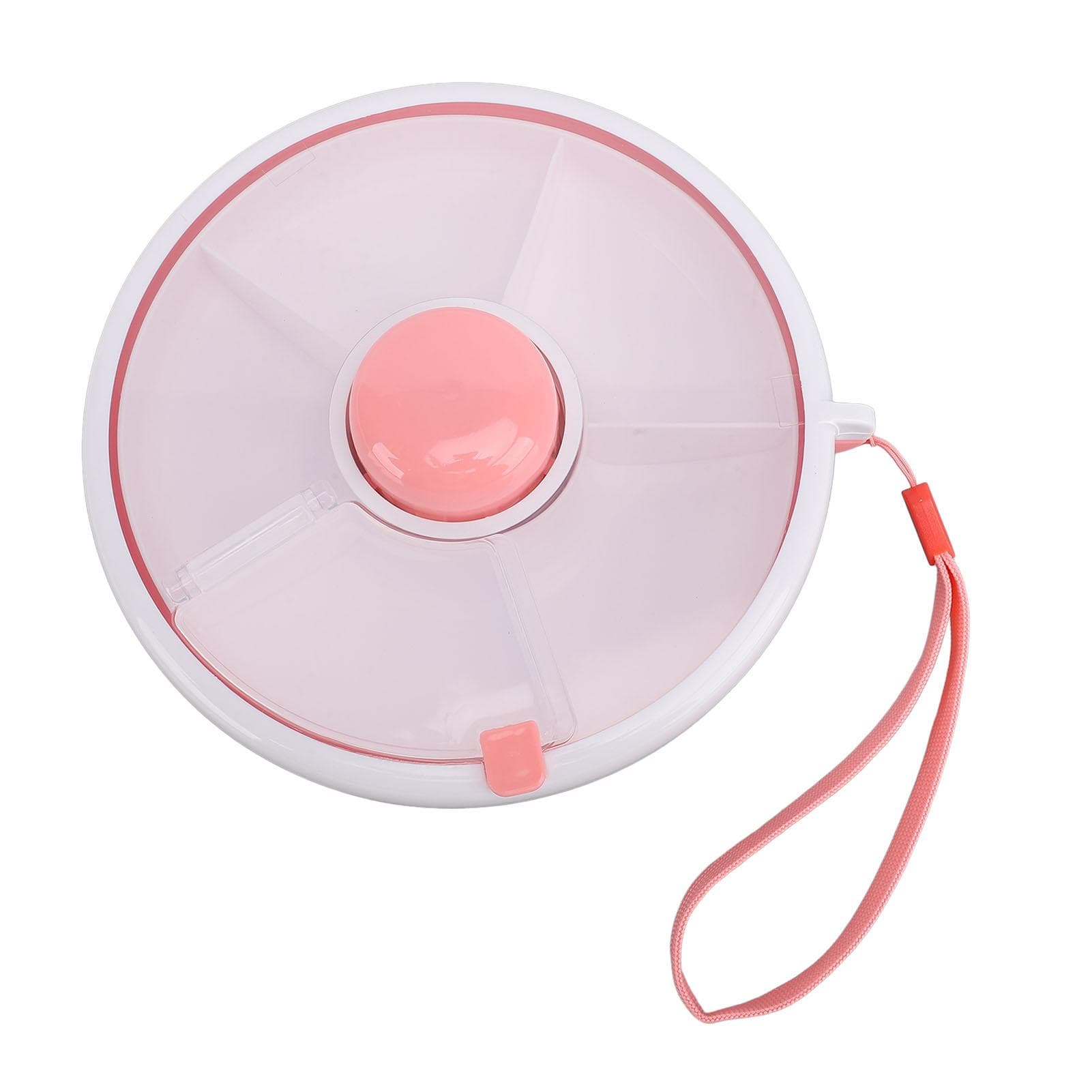 Snack Rotating Container with Lid 5 Compartment Dispenser Leakproof Spill Proof Sealing Kids Fruit L pink