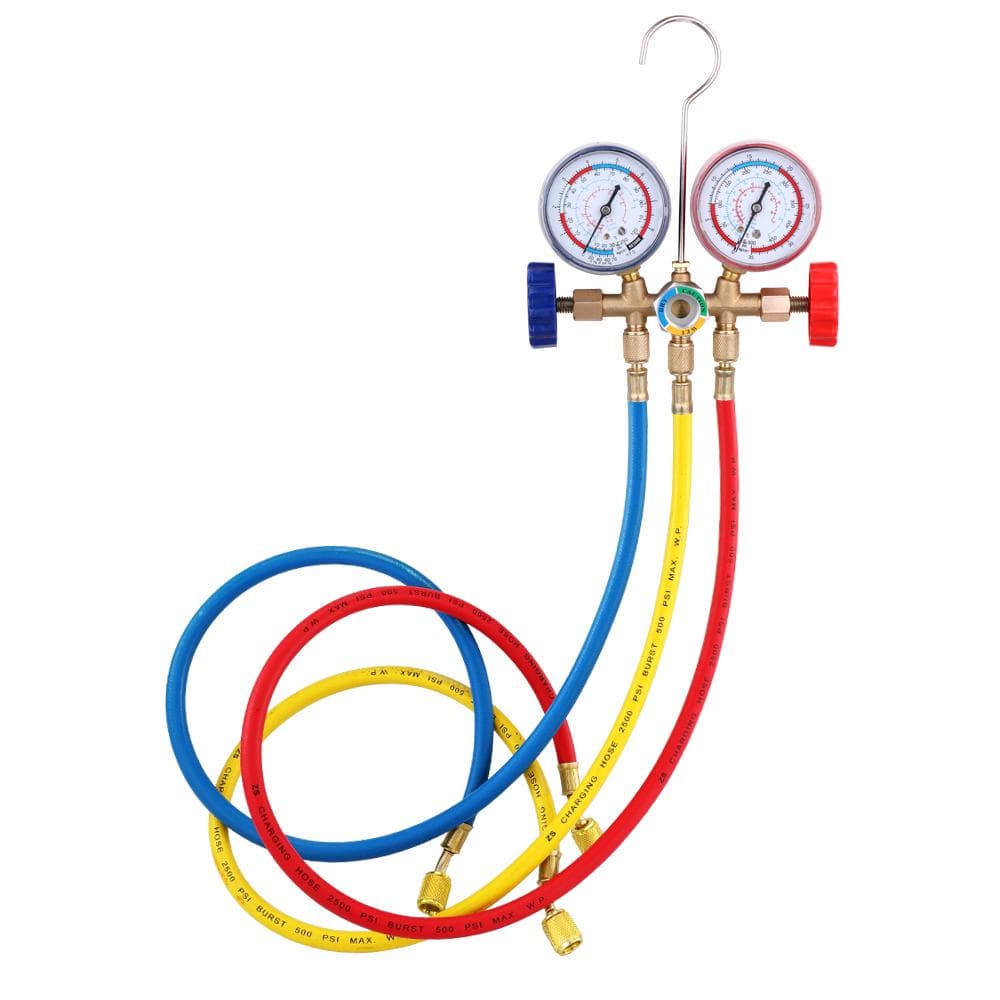 Refrigerant Manifold Gauge Set Air Conditioning Tool for R12 R22 R-404A R-134A Air Condition Refrigeration Tool with Hose Hook
