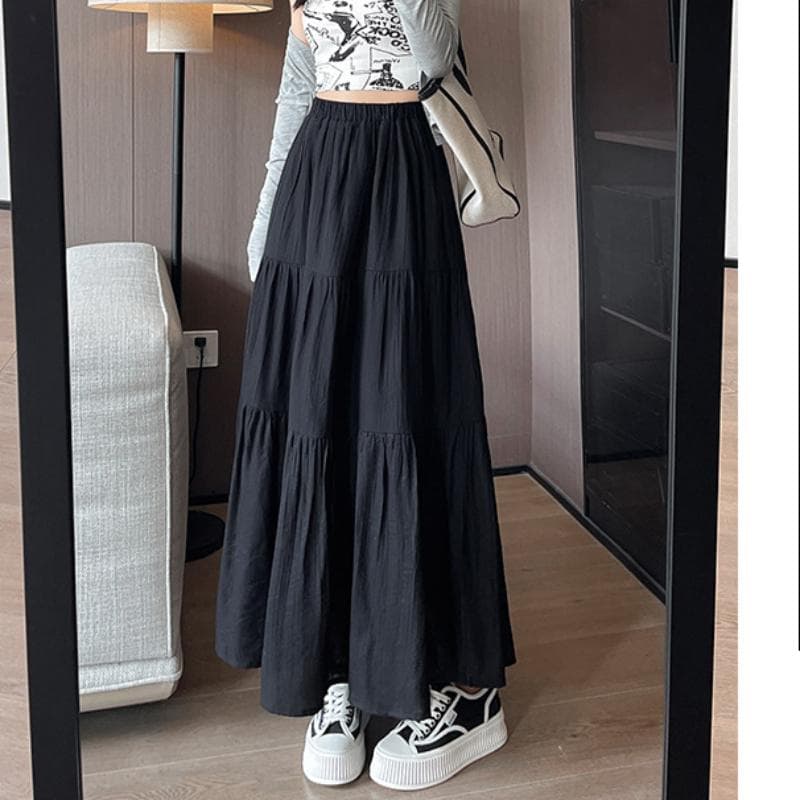 Blue Skirt for Women In Spring and Autumn New High-waisted Slim A-line Gentle Style Mid-length Cake Skirt XL