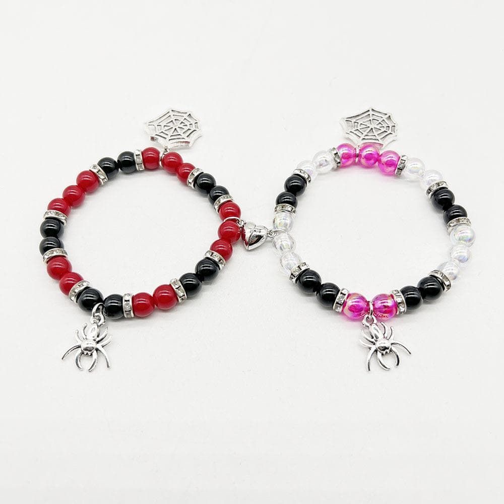 2Pcs/set Halloween Spider Bracelet For Women Men Magnetic Heart Couple Personality Bangles Lover Jewelry Gifts 2pcs