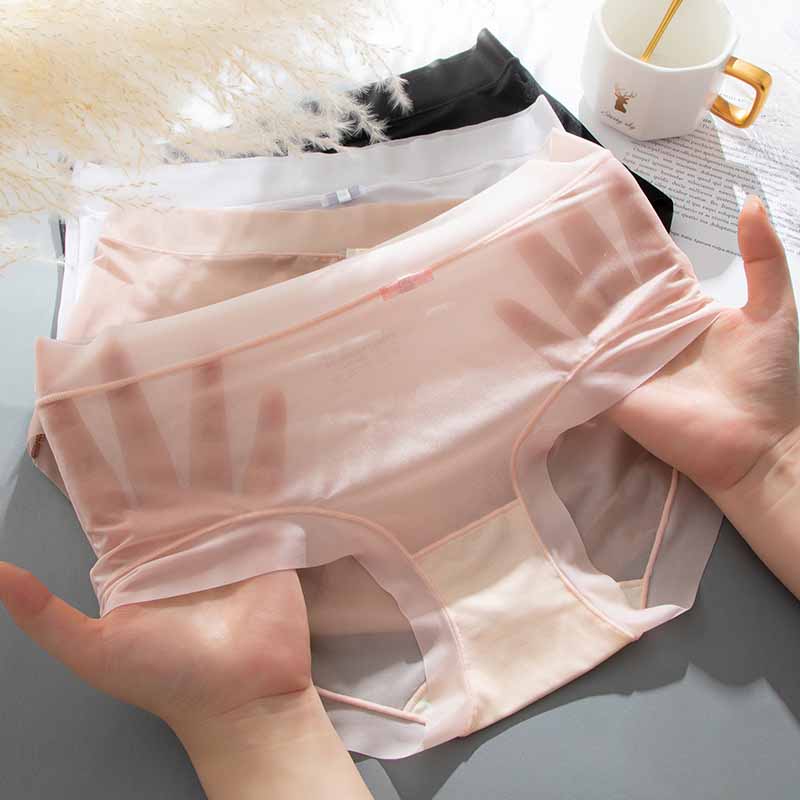 Women's Seamless Hipster No Show Invisible Ice Silk Stretch Underwear Bikini Underwear Panty XL pink