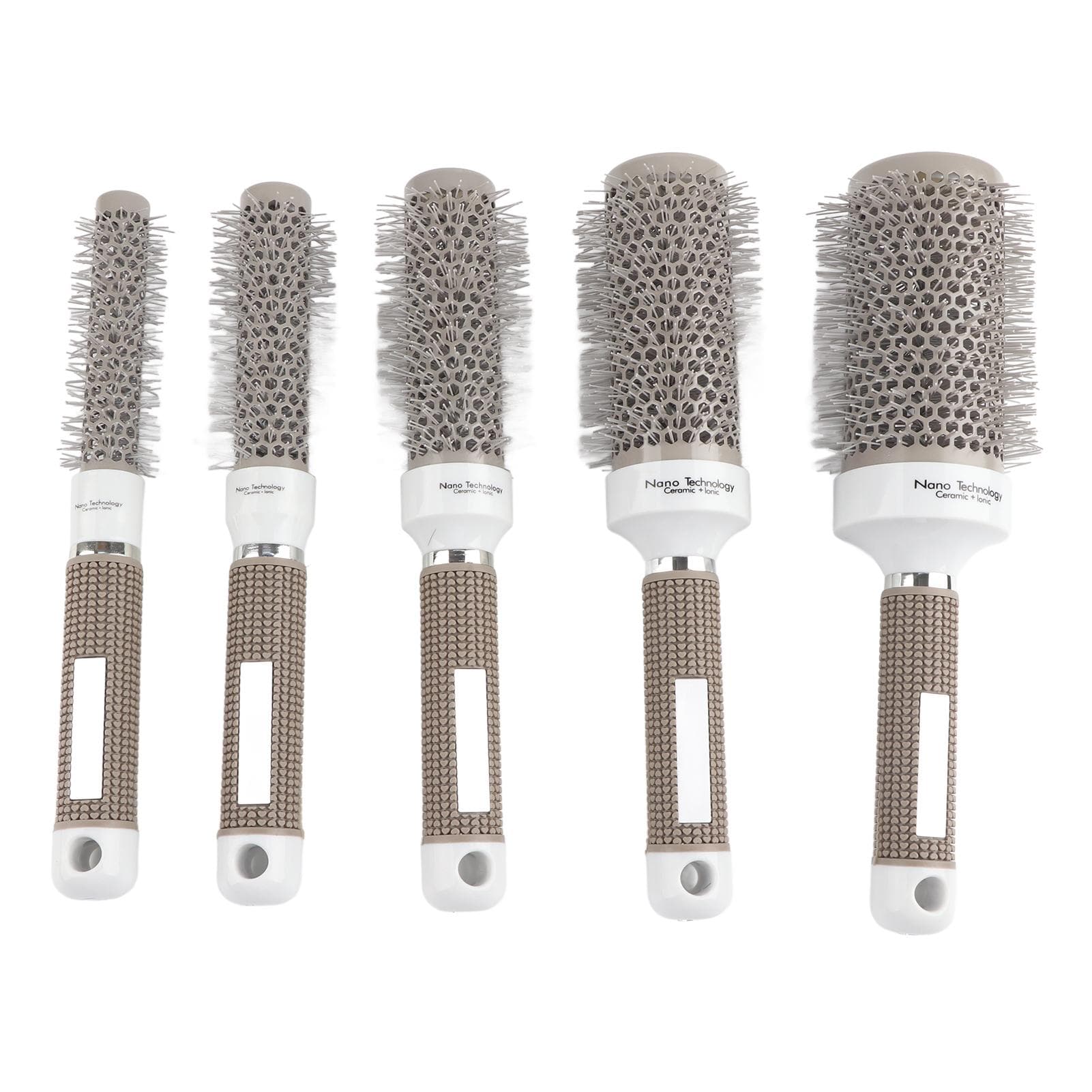 5pcs Round Brush Set Heat Conduction Hairbrush Comb Hairdressing Tool Set for Blow Drying Curling white