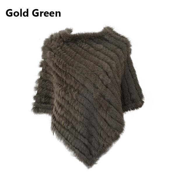 New Fur Knitted Rabbit Fur Poncho Vest Fashion Wrap Coat Vtg Shawl Lady Wedding Party ONE Size green/black