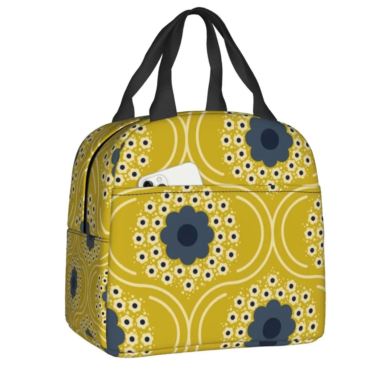 Orla Kiely Bubble Flowers Insulated Lunch Bag for Women Leakproof Scandinavian Thermal Cooler Lunch Tote Beach Camping Travel 22x20x13CM beige