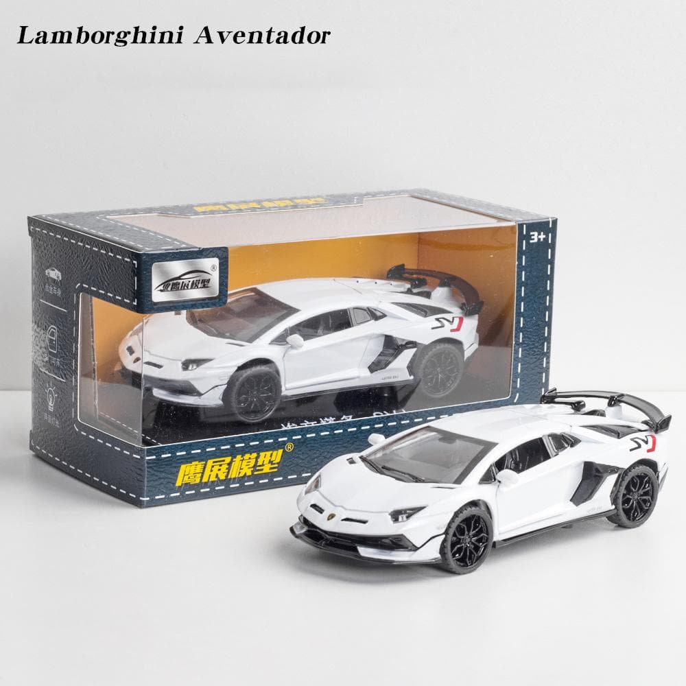 1:32 Scale Aventador SVJ Diecast Alloy Car Model, Diecasts Toy Vehicles Car Model with Sound Light Collection Toys for Children Gift 1/32-15x7x3.5cm white
