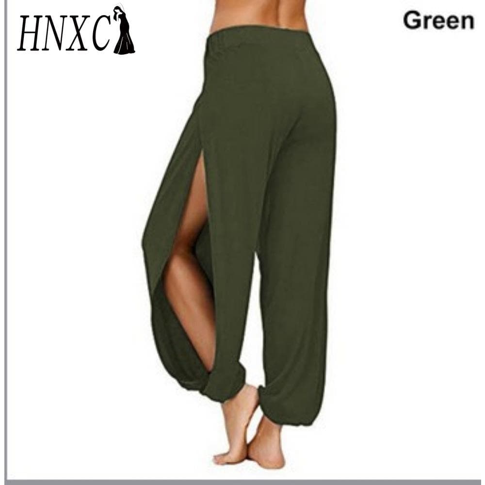 HNXC Women's Fashion Casual Solid Color Print Pants & Capris XL green