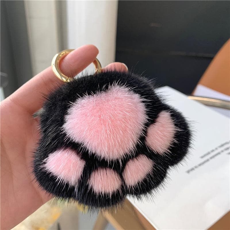 Cat Claw Cute Doll Bag Pendant Plush Claw Bag Hanging Pendant Car Keychain Girl Imitation Mink Hair Keyring pink/black