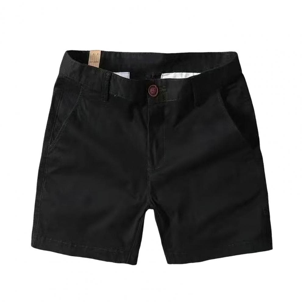 Men Summer Beach Shorts Mid-rise Elastic Waist Casual Shorts Solid Color Pockets Design Cargo Shorts Streetwear 32 black