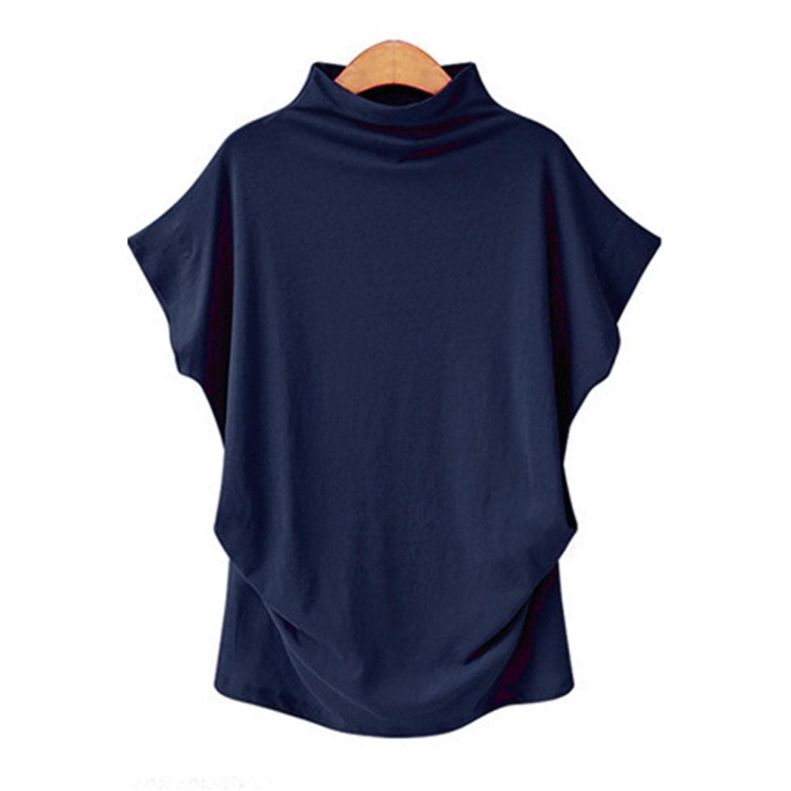 Women's Turtleneck Top Crewneck Short Sleeve T-shirt XXL Dark blue