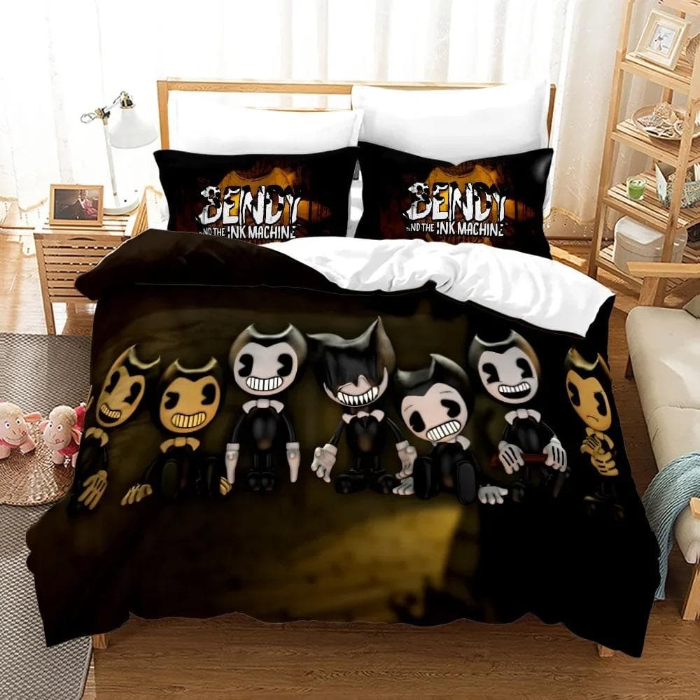 New Anime Bendy & Ink Machin Bedding Set Single Twin Full Queen King Size Bed Set Adult Kid Bedroom Duvetcover Set Home Textile US Full 200x230cm