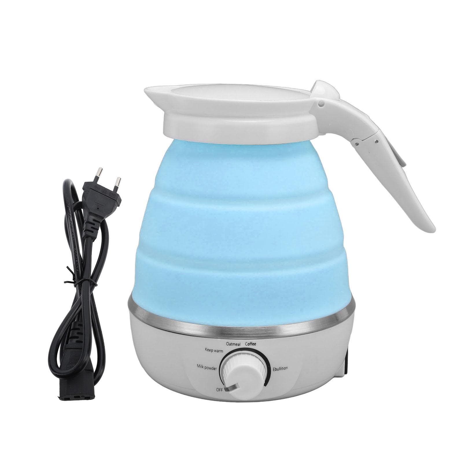 850W Foldable Electric Kettle 600ml Silicone Auto Power Off Collapsible Hot Water Kettle for Travel L(for 6.5-9kg) blue