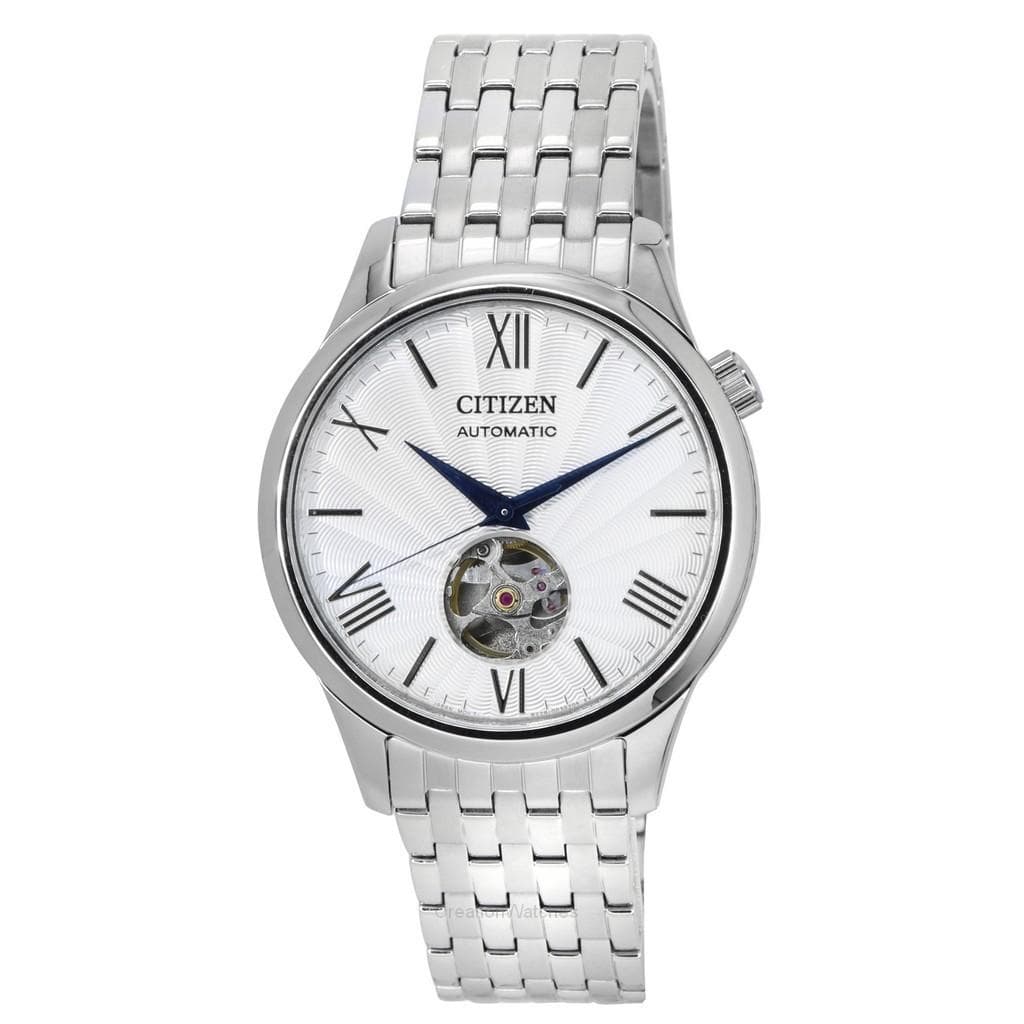 Citizen Stainless Steel Open Heart Silver Dial Automatic NH9130-84A Mens Watch silver