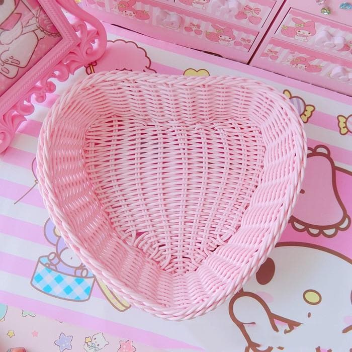 Love Heart Shape Basket Desktop Sweet Color Basket Photo Props for Home Storage Decoration Basket Nordic Storage Fruit Basket pink