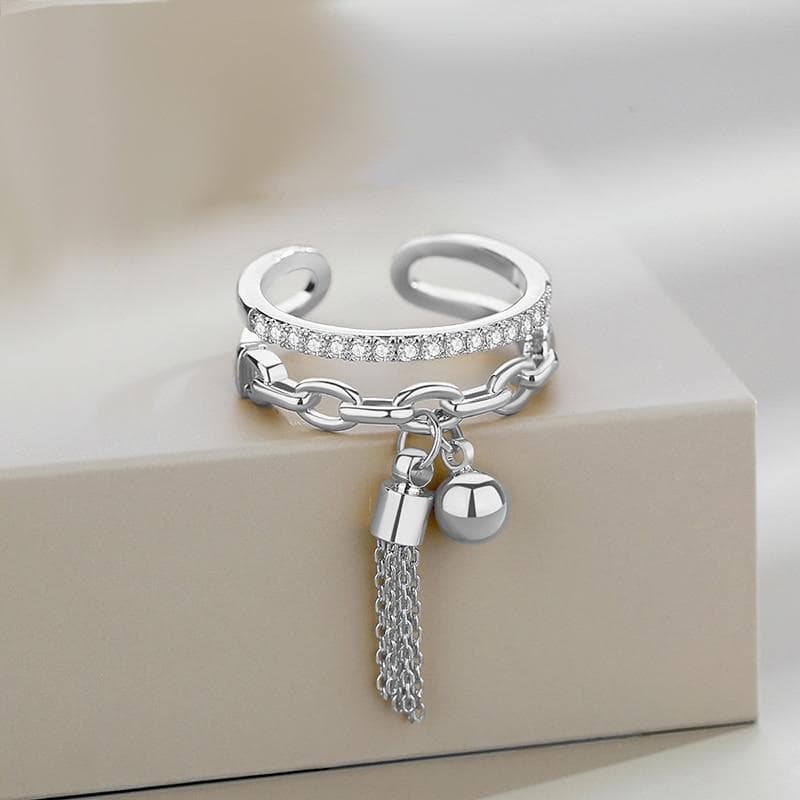 Vintage Ethnic Crystal Rings Link Chain Zirconia with Spike Pendant Golden/White Fingure Ring for Women Opening Ring Jewelry gold