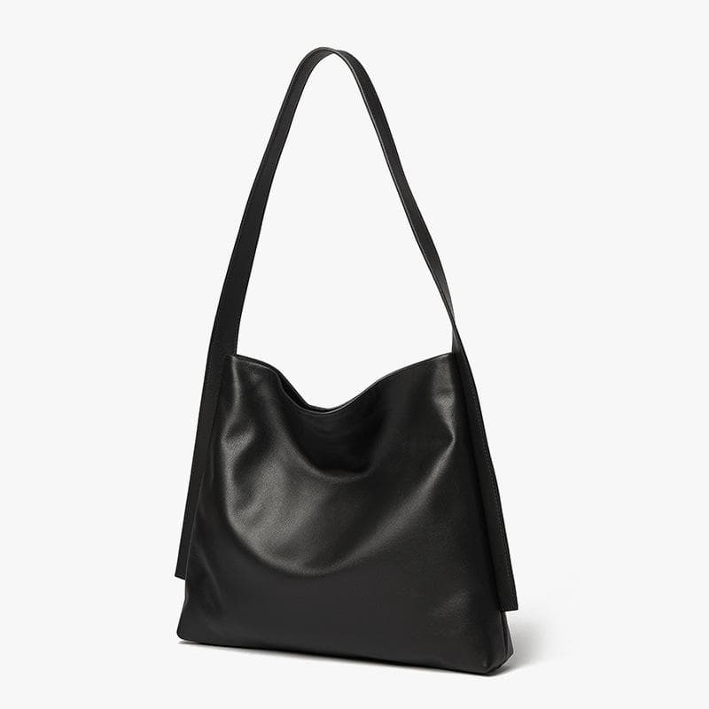 Lazy Style, Large-capacity Tote Bag, Top Layer Leather, Simple Mother-and-child Bag, Underarm Bag, Niche Commuting Single-shoulder Bag black
