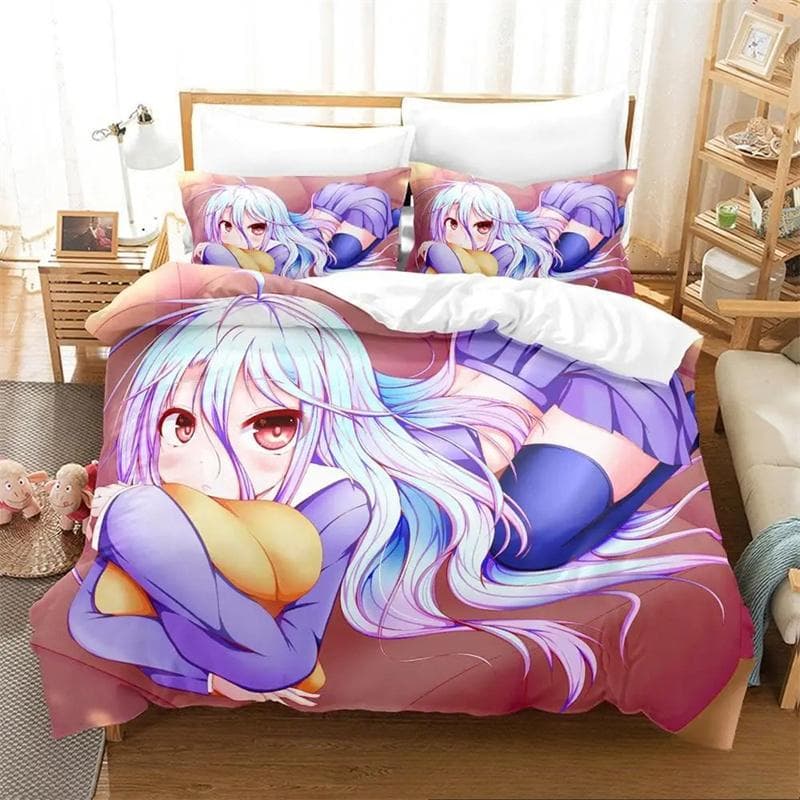 3D No Game No Life Anime Bedding Set,Duvet Cover Comforter Bed Set Quilt Cover Pillowcase,King Queen Twin Size Boys Girls Adults 135x200cm 2pcs