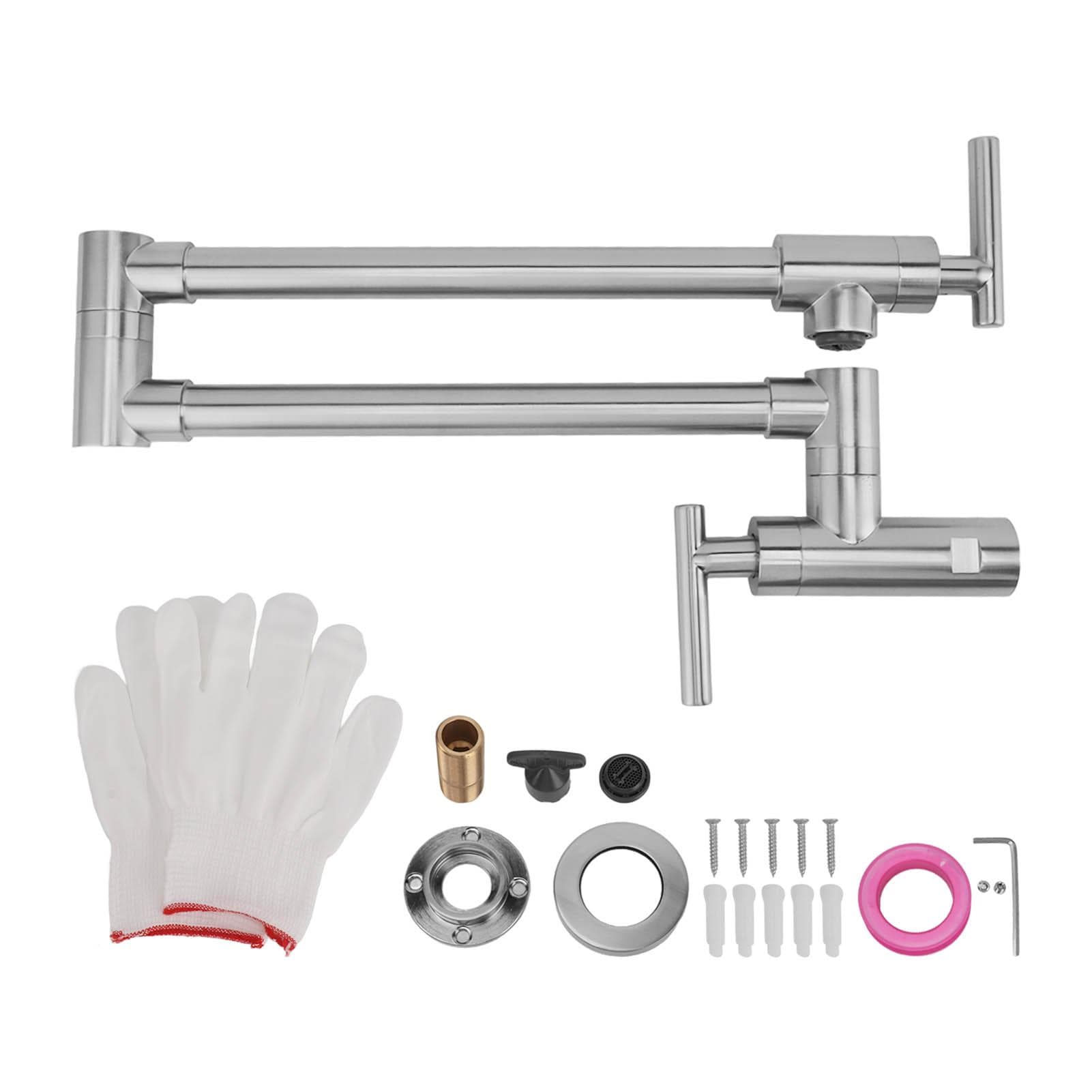 Pot Filler Faucet Copper Wall Mounted Universal Rotating Double Handle Folding Faucet Single Cold