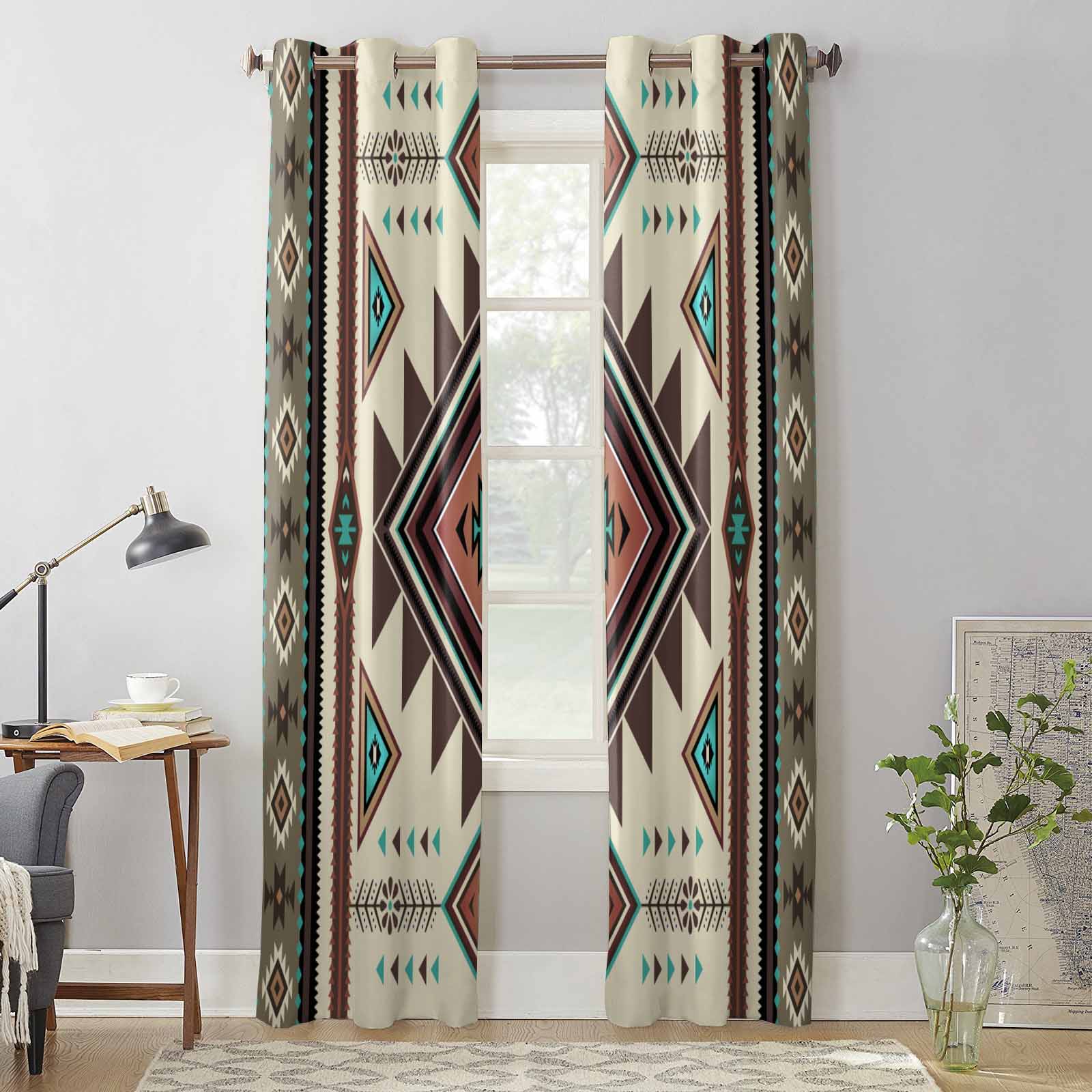 Brown Bohemian Geometric Window Curtains for Living Room Luxury Bedroom Curtain Kitchen Blinds Drapes Curtains 135W x 60H(cm) x1
