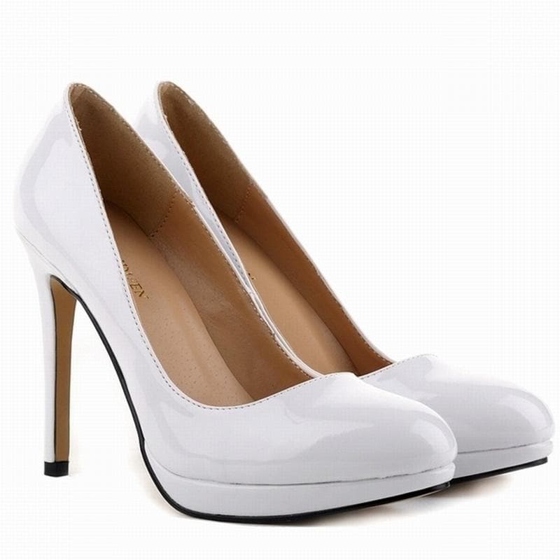 Women Stilettos Platfrom Pumps Sexy 11cm Round Toe High Heels Shallow Elegant Lady Office Party Wedding Shoes 43 white