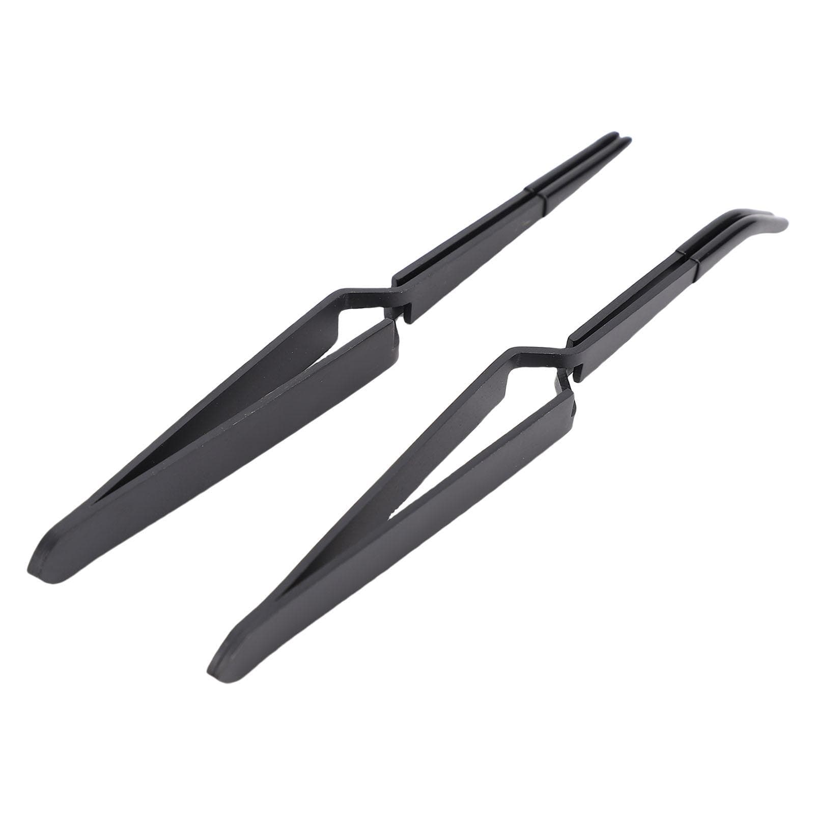 2pcs Reverse Tweezers Black Stainless Steel Silicone Craft Tweezers for Professional Nail