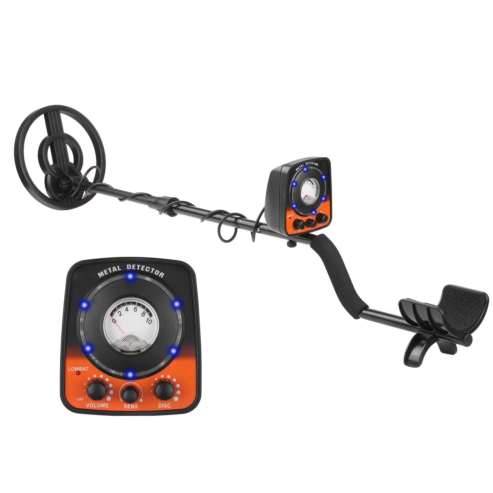 Metal Detector Adjustable Waterproof Metal Finder 38-46in o Flash Prompt with DISC Mode for orange