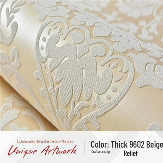 European Style 3D Embossed Non-Woven Wallpaper for Bedroom and Living Room 33775 beige