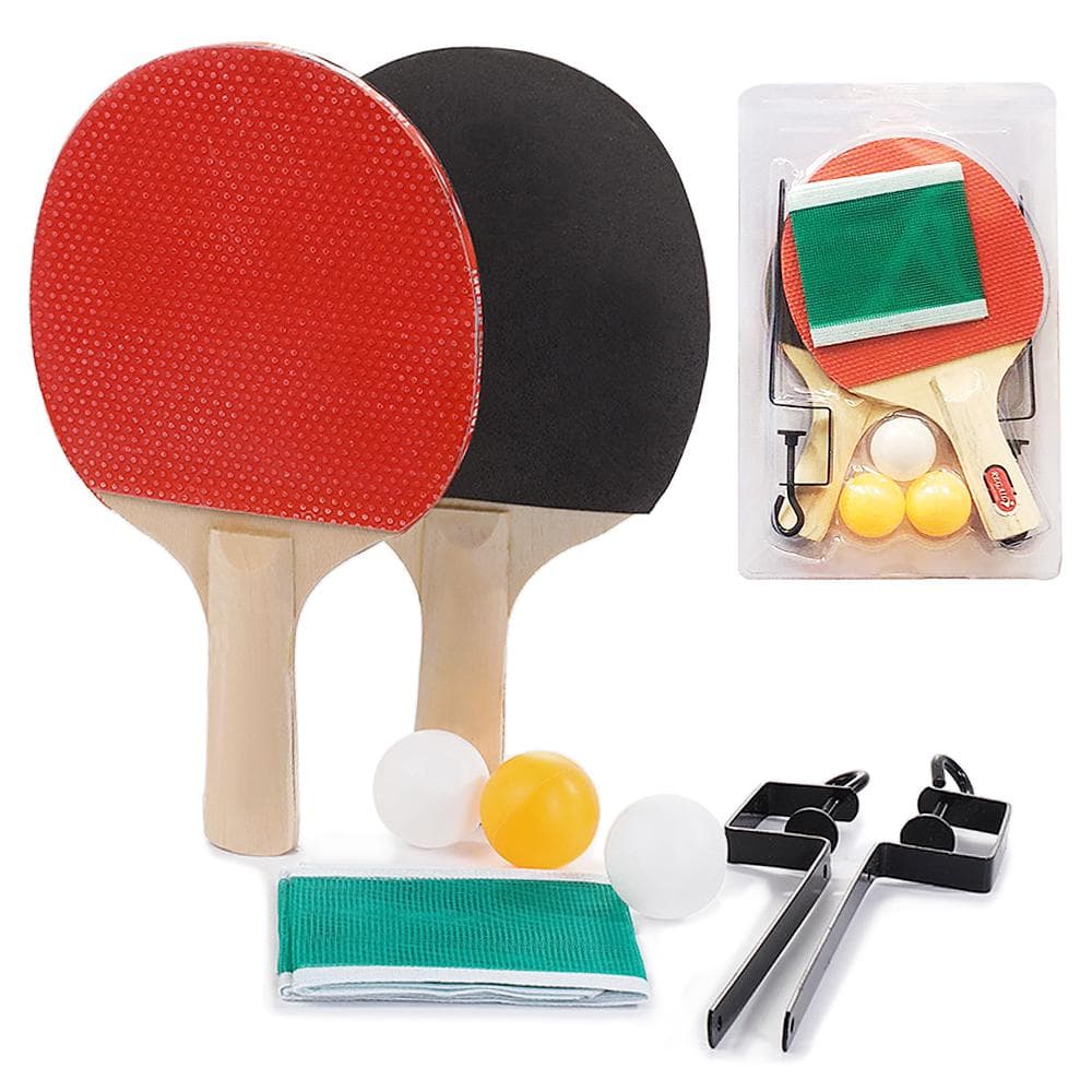 Portable Retractable Ping Pong Post Net Rack Ping Pong Paddles Quality Table Tennis Rackets Set Red and black