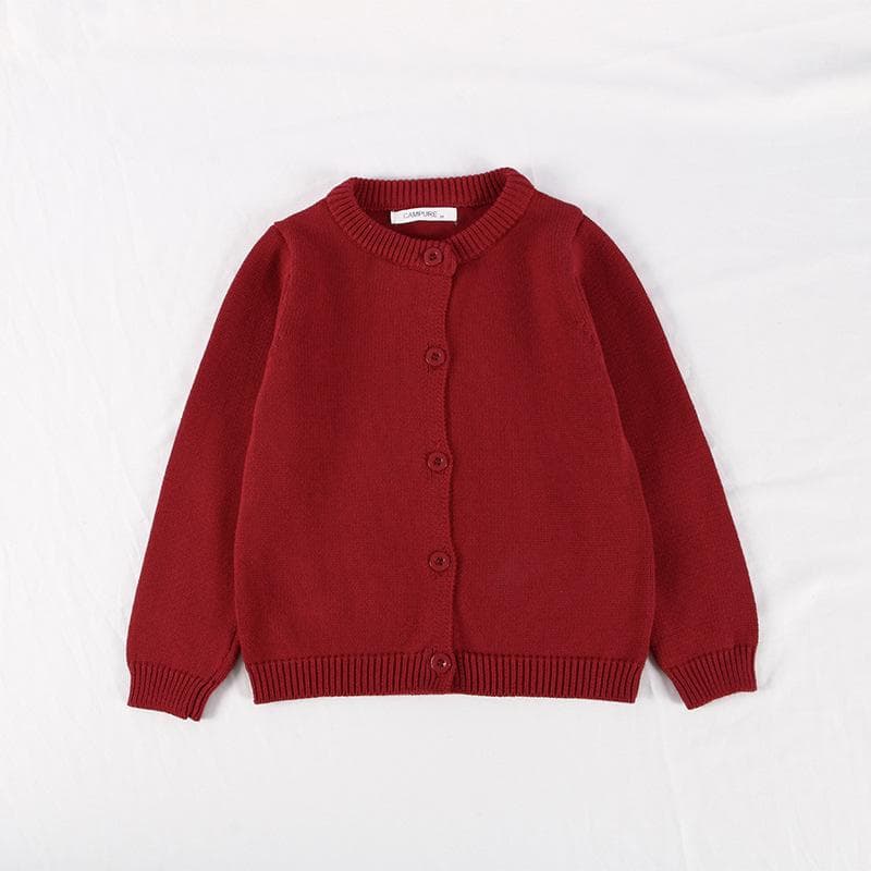 Sweater Cardigan Girls' Cotton Knit Jacket 150 dark red